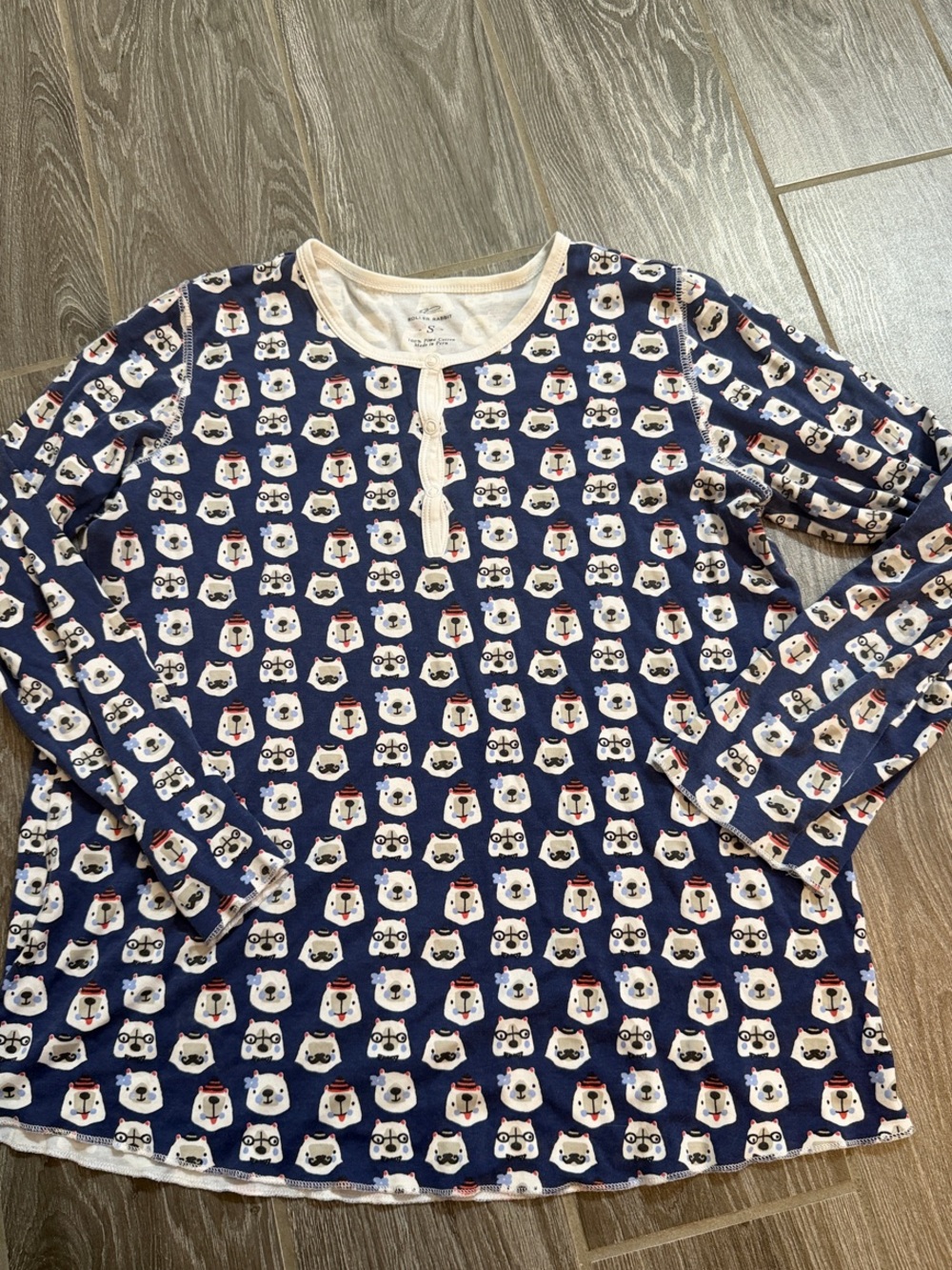 Vintage Roller Rabbit blue Long-Sleeve lounge top Polar Bear Faces size small